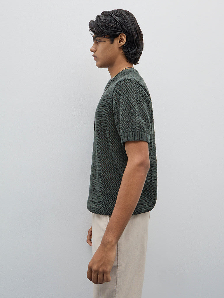 ETA Olive Knitted Relaxed-Fit T-Shirt