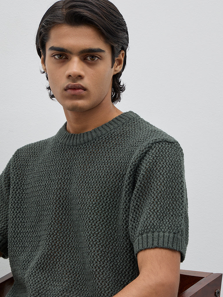 ETA Olive Knitted Relaxed-Fit T-Shirt