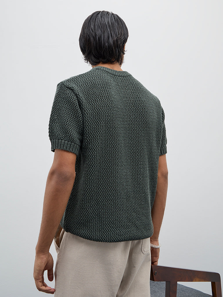 ETA Olive Knitted Relaxed-Fit T-Shirt