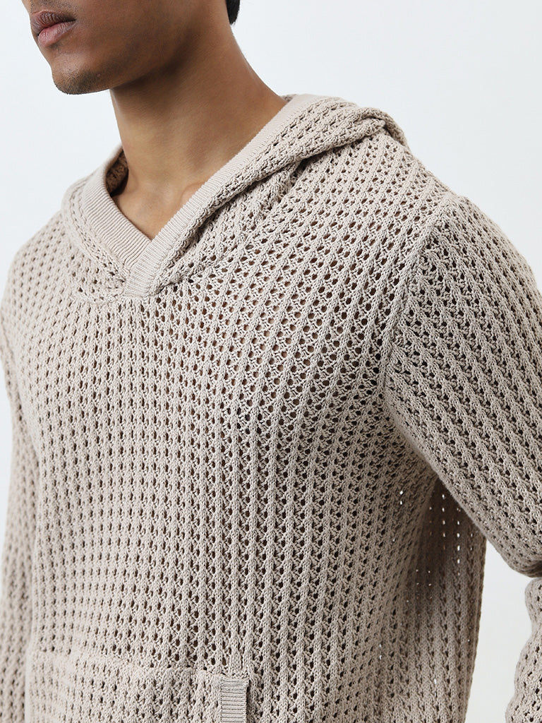 ETA Taupe Crochet Detailed Relaxed-Fit Cotton Sweatshirt