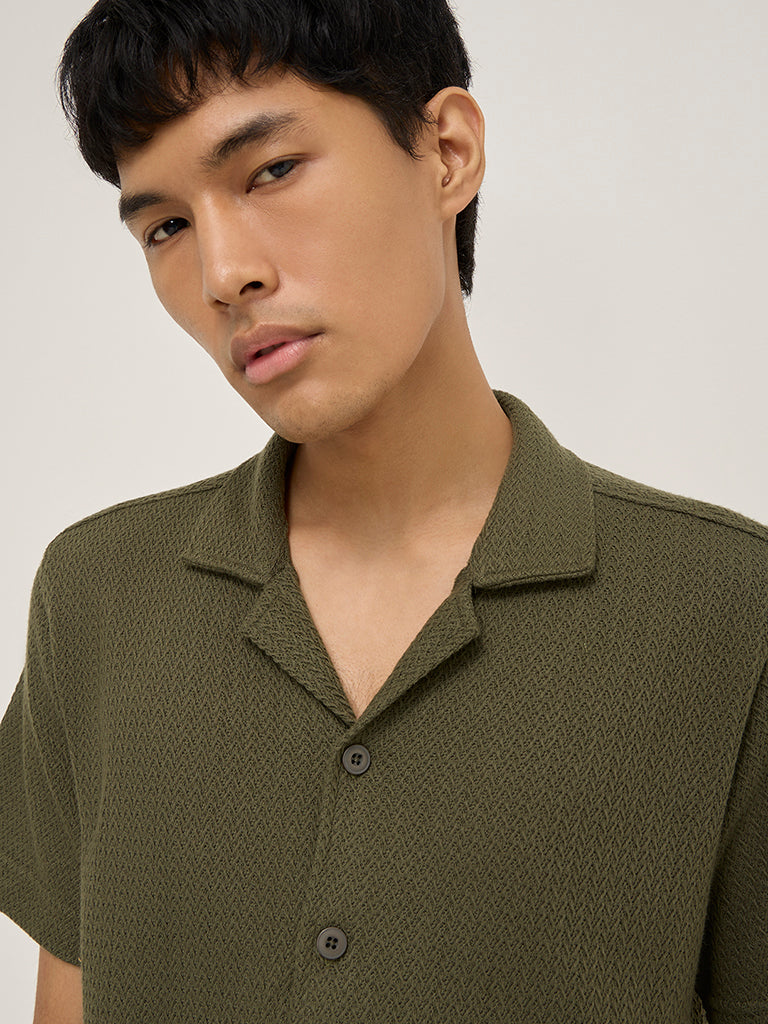 ETA Olive Knitted Relaxed-Fit Cotton-Blend Shirt