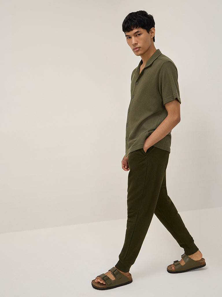 ETA Olive Knitted Relaxed-Fit Cotton-Blend Shirt