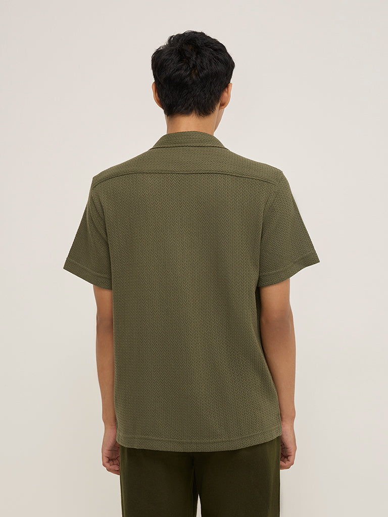 ETA Olive Knitted Relaxed-Fit Cotton-Blend Shirt