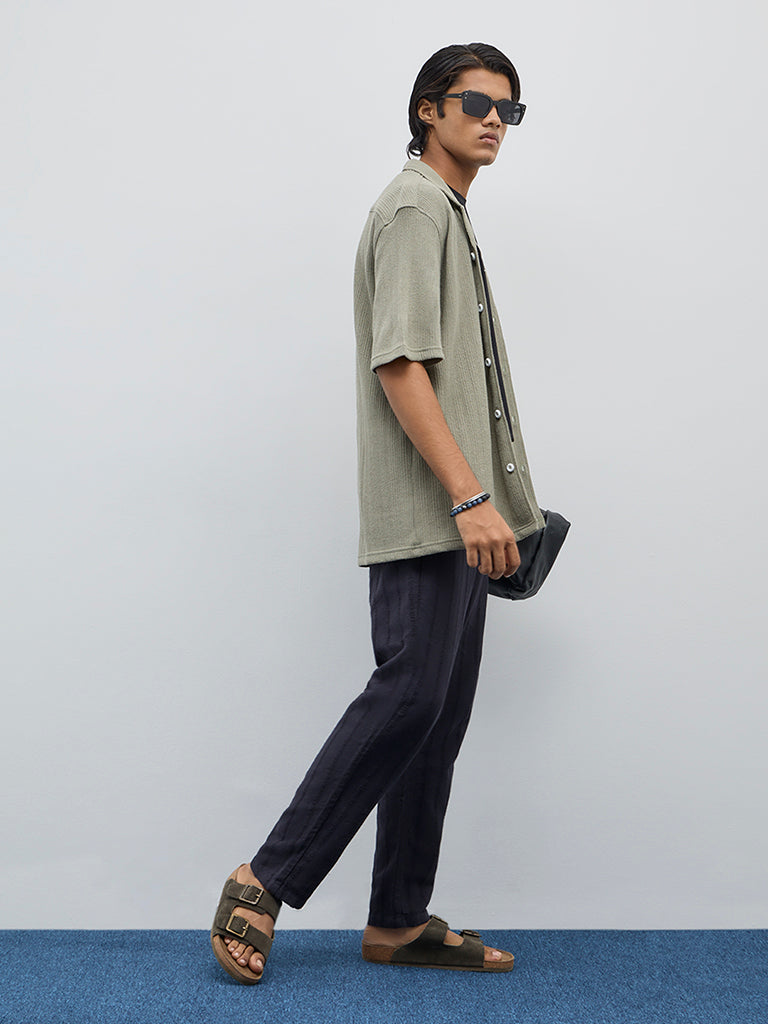 ETA Olive Ribbed Textured Relaxed-Fit Shirt