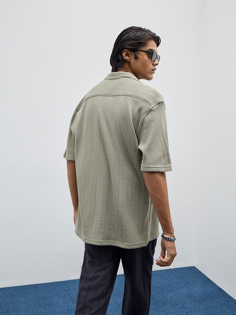 ETA Olive Ribbed Textured Relaxed-Fit Shirt