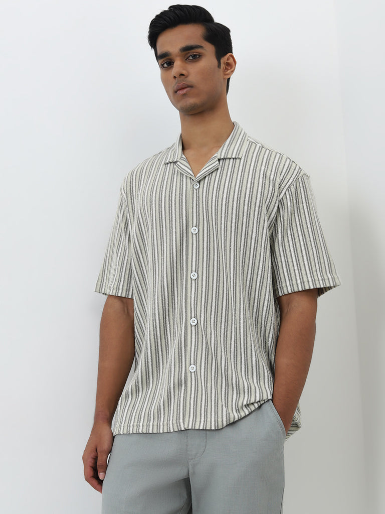 ETA Sage Stripe Printed Relaxed-Fit Cotton Shirt