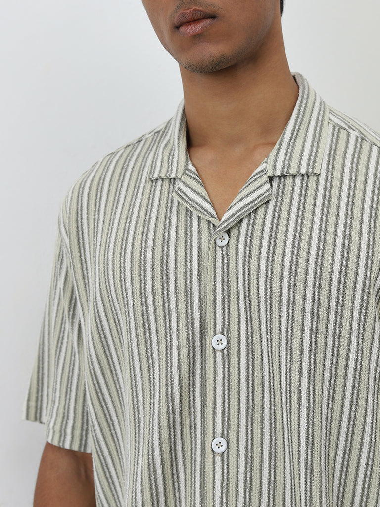 ETA Sage Stripe Printed Relaxed-Fit Cotton Shirt