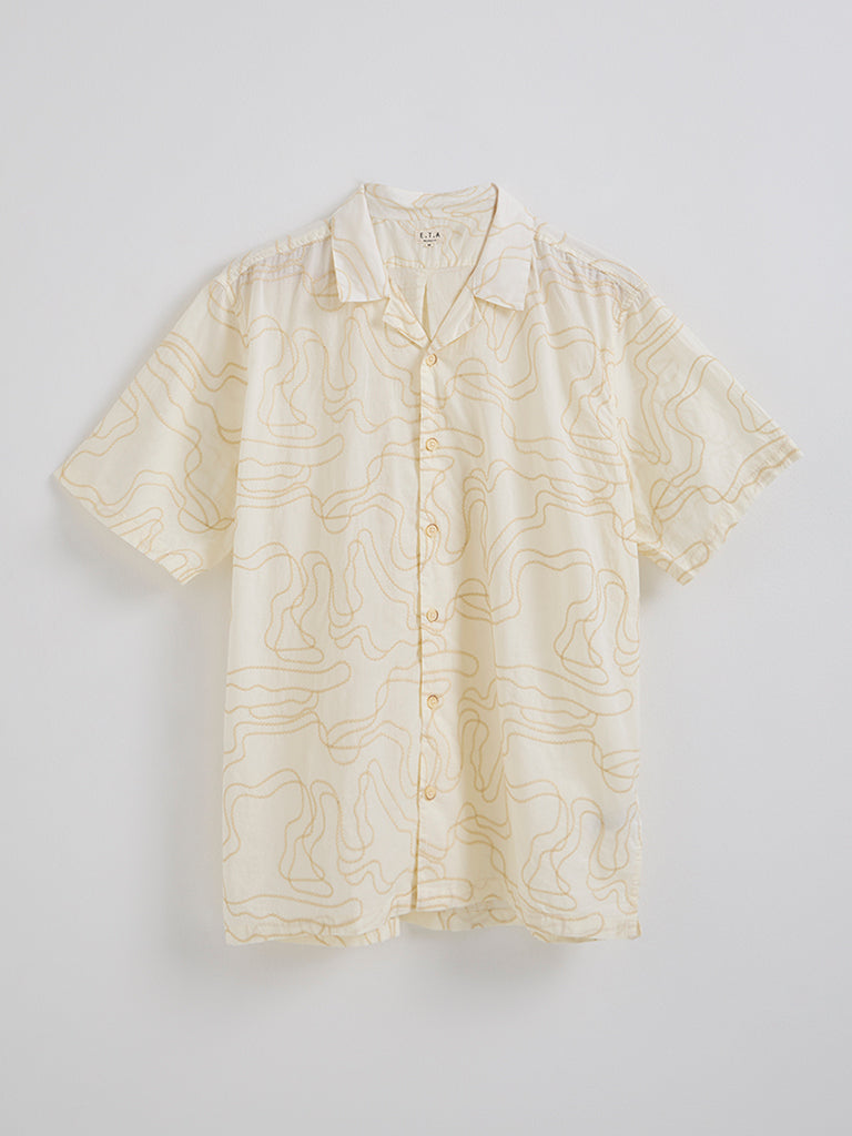 ETA Cream Abstract Design Relaxed-Fit Cotton Shirt