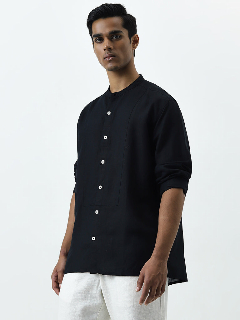 ETA Black Solid Relaxed-Fit Cotton Shirt