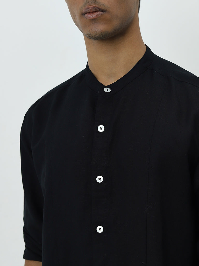 ETA Black Solid Relaxed-Fit Cotton Shirt