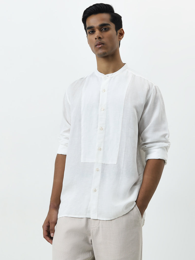 ETA White Solid Relaxed-Fit Cotton Shirt