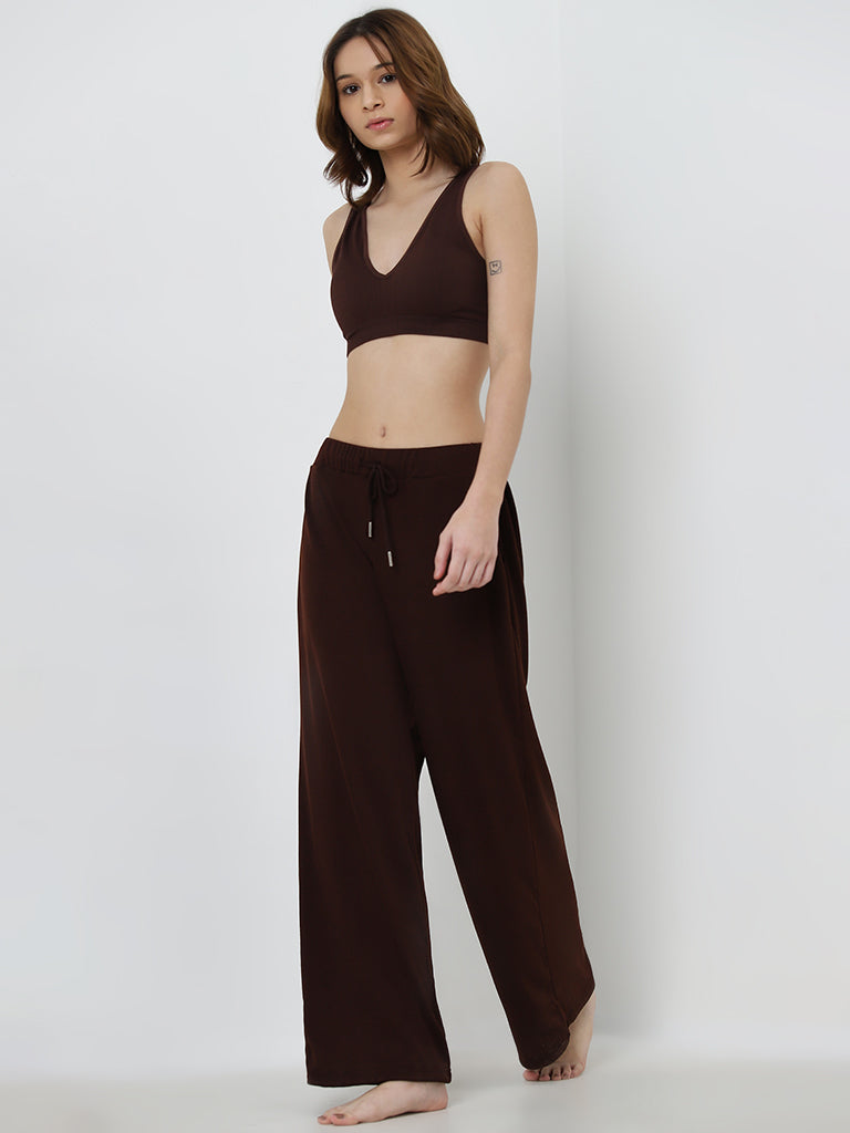 Superstar Brown Ribbed High-Rise Pants