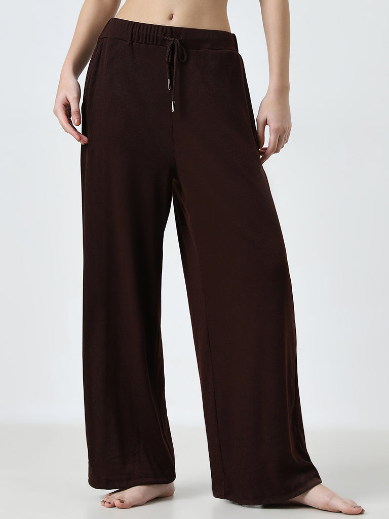 Superstar Brown Ribbed High-Rise Pants