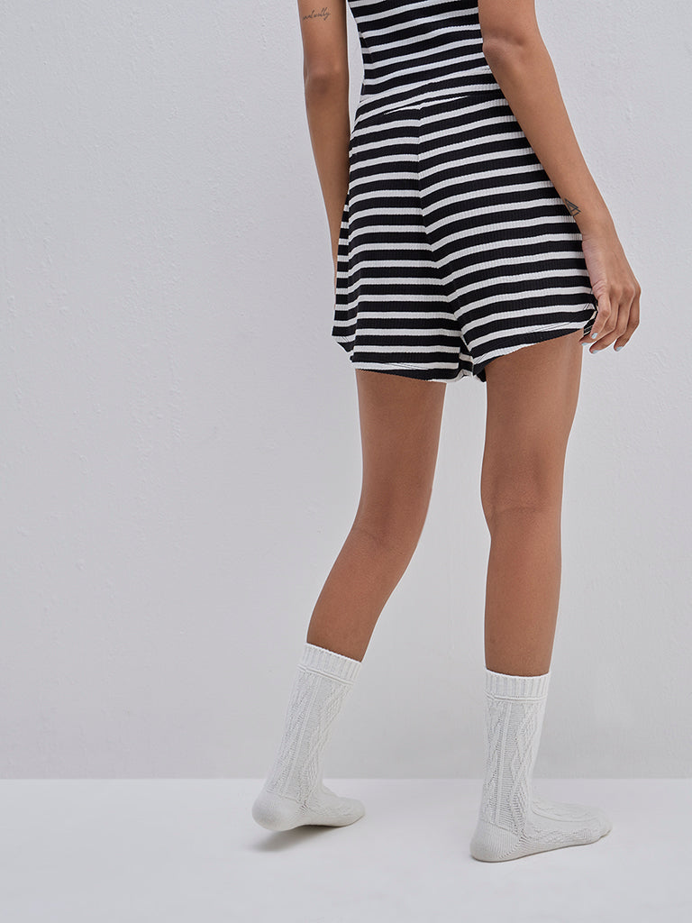 Superstar Black & White High-Rise Cotton Blend Shorts