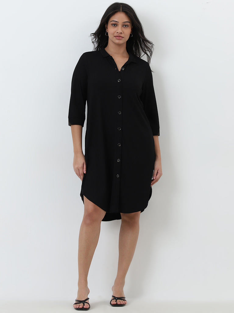 Gia Black Self-Striped A-Line Dress