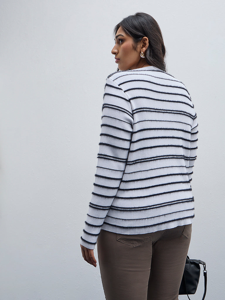 Gia White Striped Cotton Blend Sweater