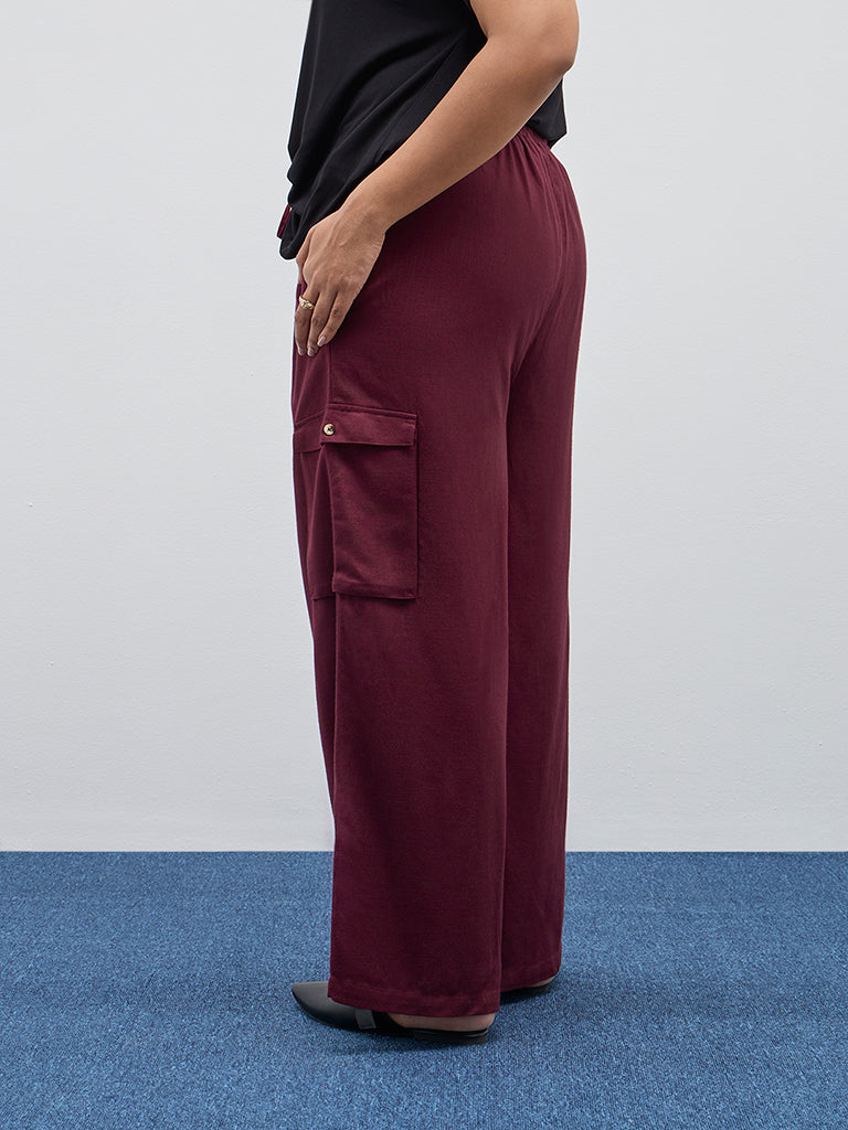 Gia Maroon Cargo-Style High-Rise Pants