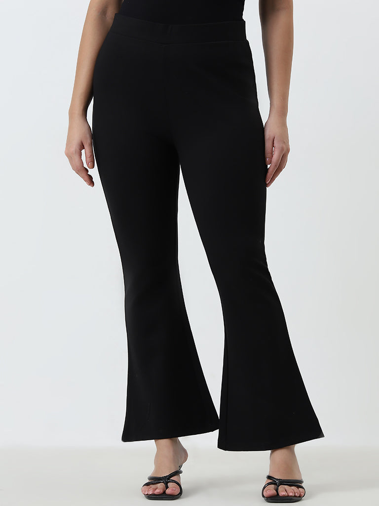 High waisted black bootcut trousers hotsell