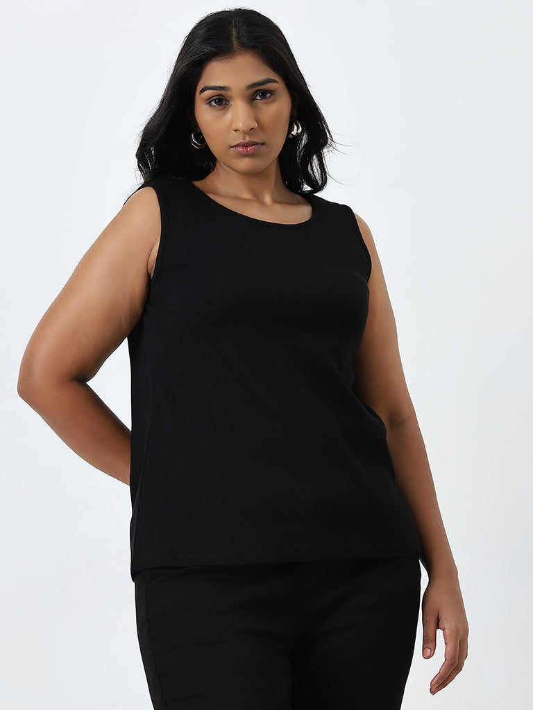 Gia Black Ribbed Cotton Blend Top