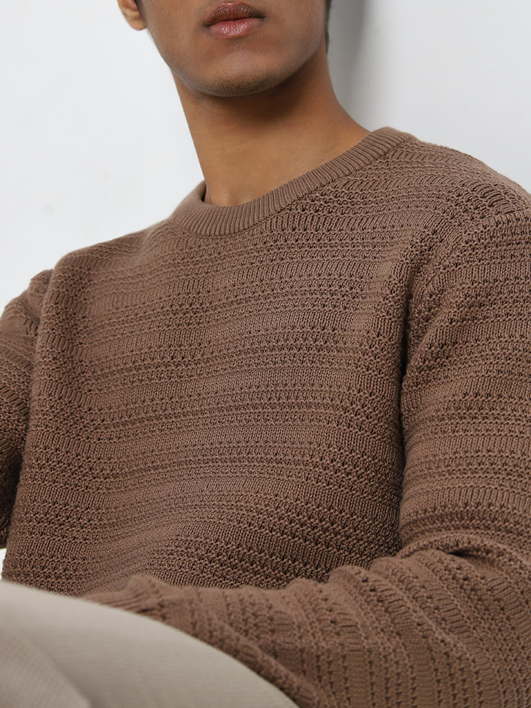 ETA Brown Knitted Relaxed-Fit Cotton Sweater