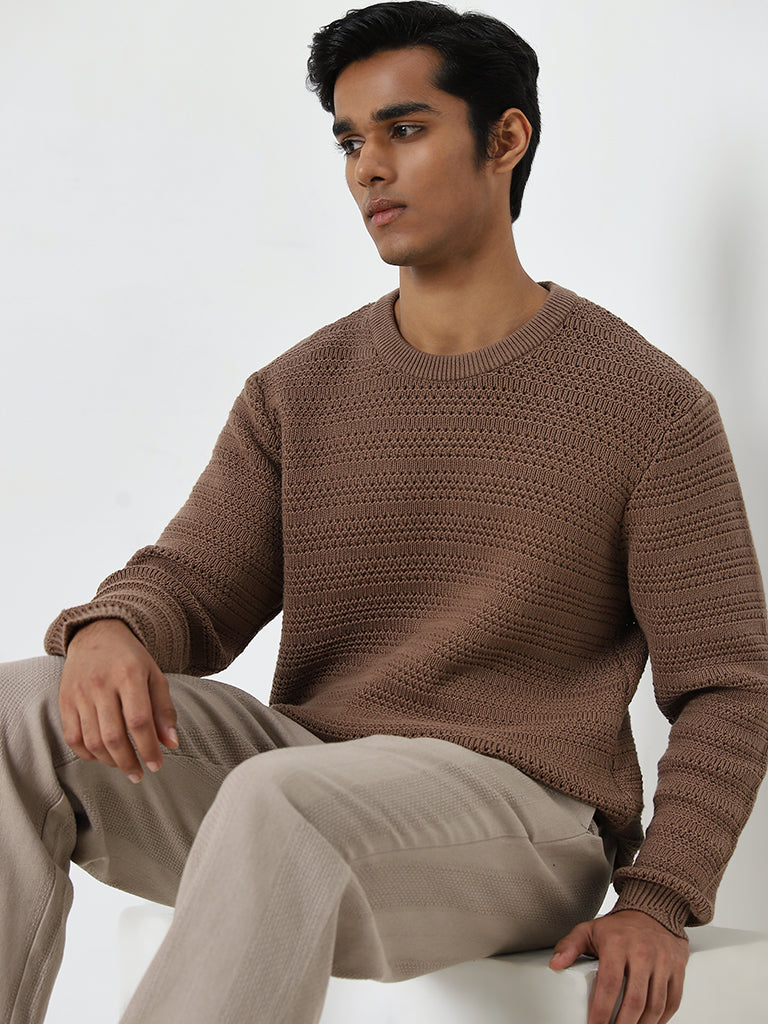 ETA Brown Knitted Relaxed-Fit Cotton Sweater