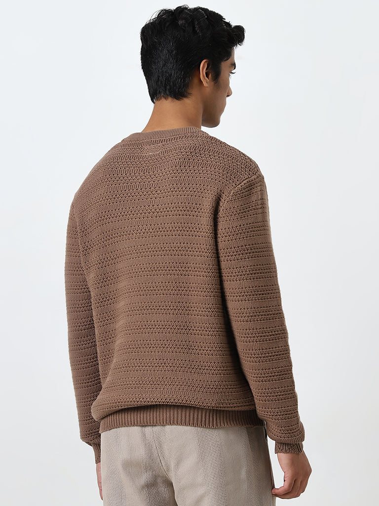 ETA Brown Knitted Relaxed-Fit Cotton Sweater