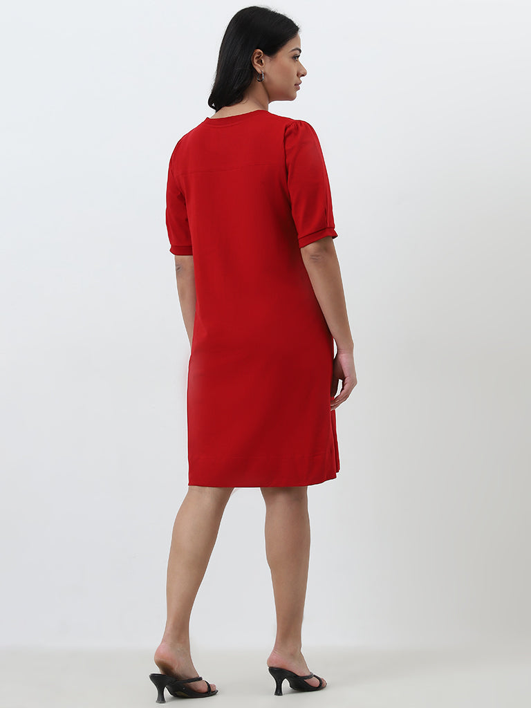 Gia Red Embellished A-Line Cotton Dress