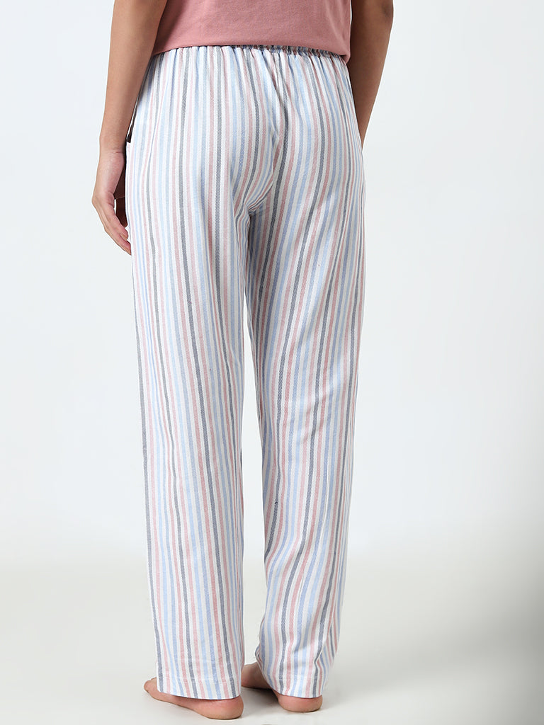 Wunderlove White Striped High-Rise Cotton Lounge Pants