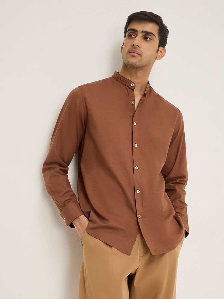 Ascot Light Brown Relaxed-Fit Cotton Shirt