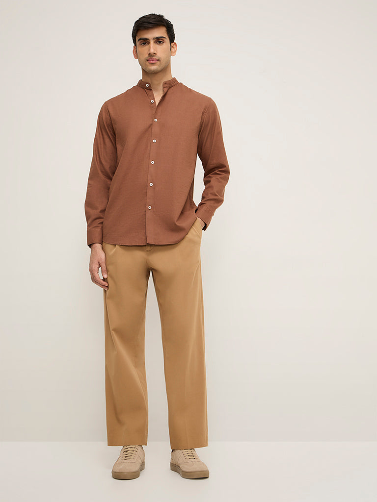 Ascot Light Brown Relaxed-Fit Cotton Shirt