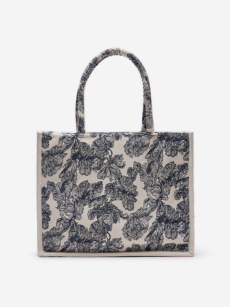 Westside Navy Floral Printed Hand Bag