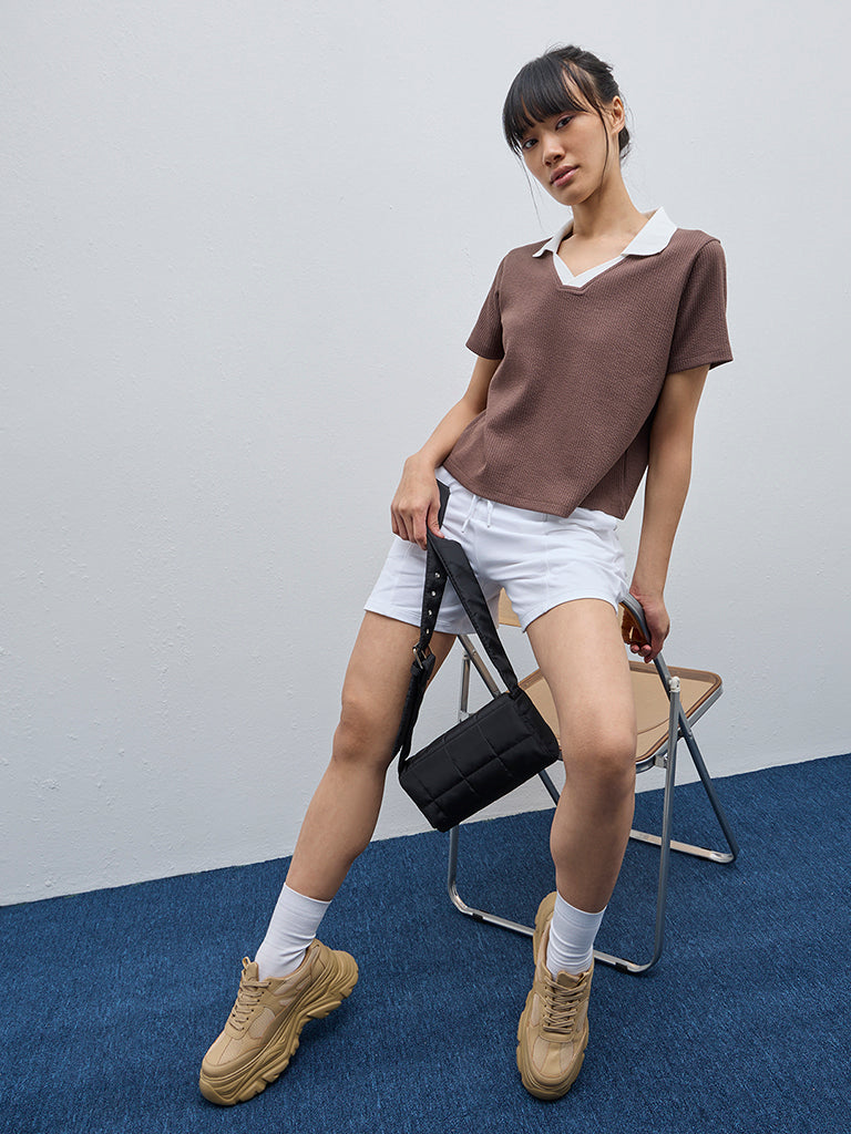 Studiofit Brown Textured T-Shirt