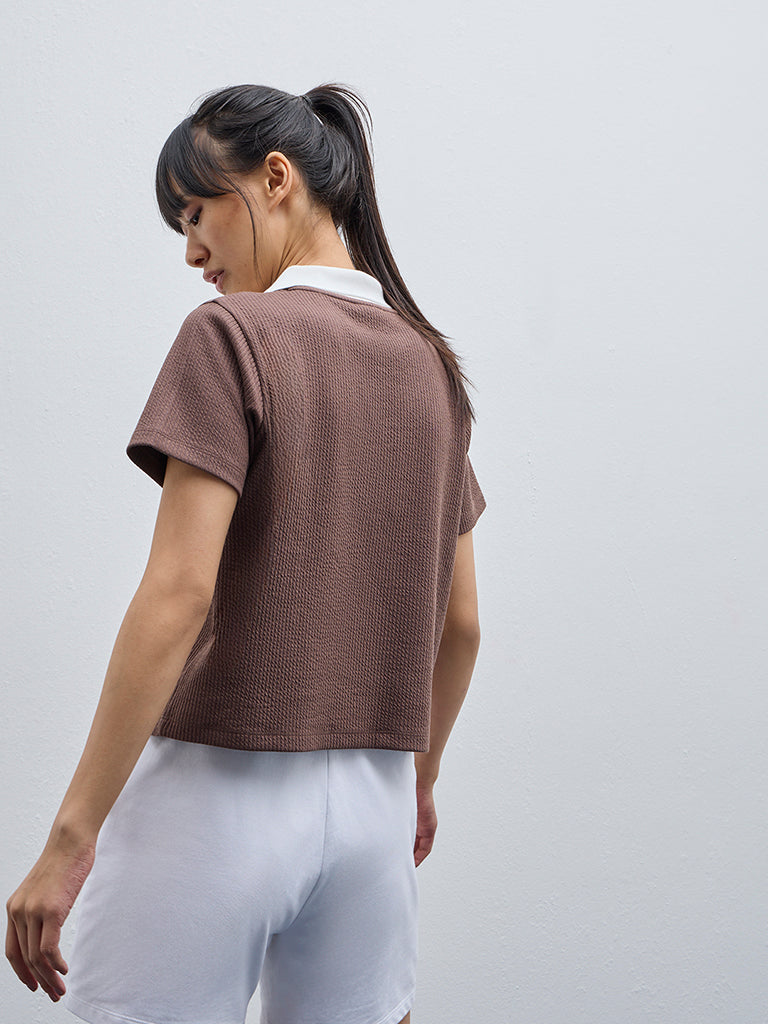 Studiofit Brown Textured T-Shirt