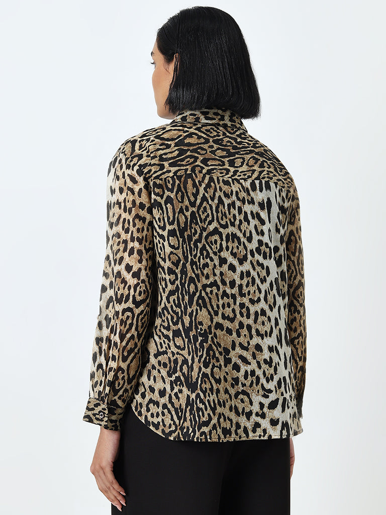 Wardrobe Brown Animal Print Shirt with Camisole