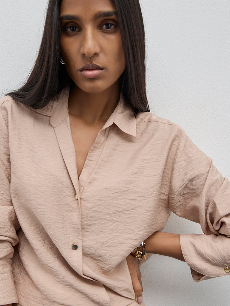 Wardrobe Beige Crinkle Textured Shirt