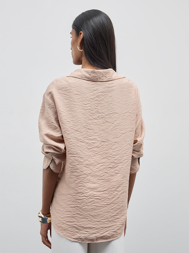 Wardrobe Beige Crinkle Textured Shirt