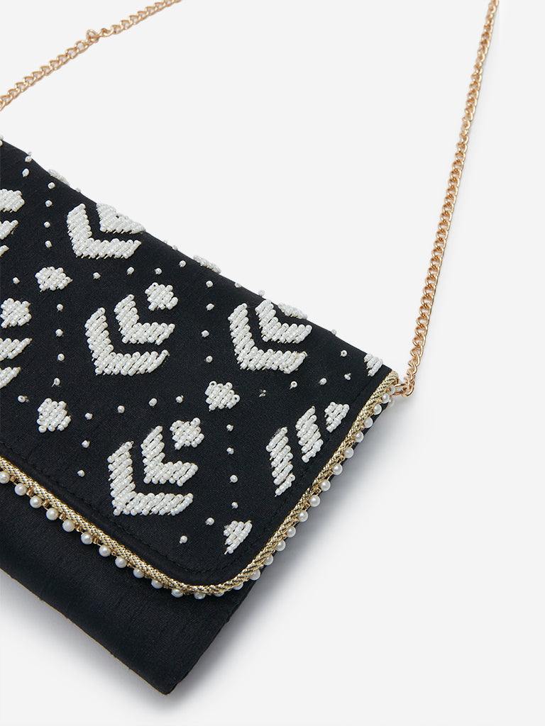 Westside Black Bead Design Clutch Bag