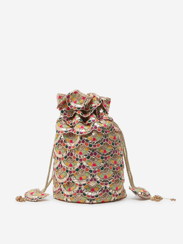 Westside Multicolour Scalloped Design Potli Bag