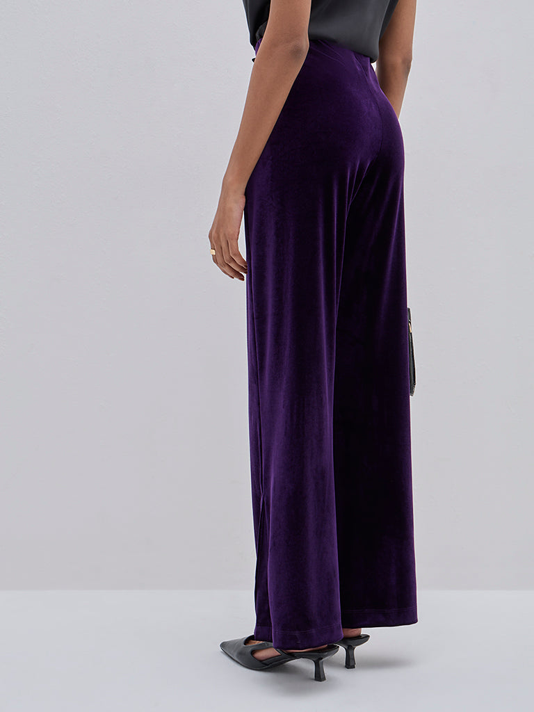 Wardrobe Purple Velveteen High-Rise Trousers