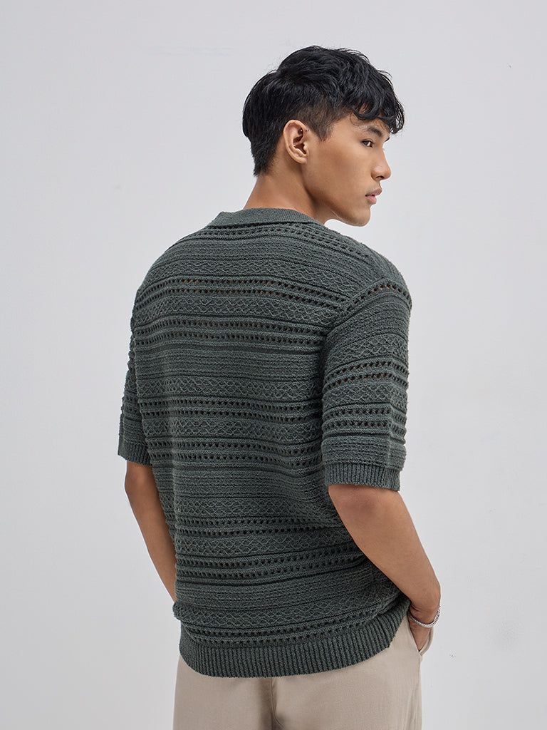 ETA Olive Knit-Textured Relaxed-Fit Cotton-Blend Polo T-Shirt