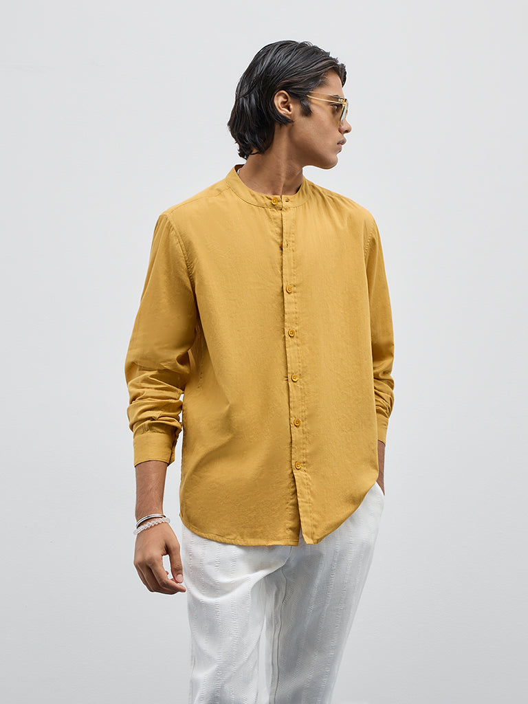 ETA Yellow Solid Relaxed Fit Cotton Shirt