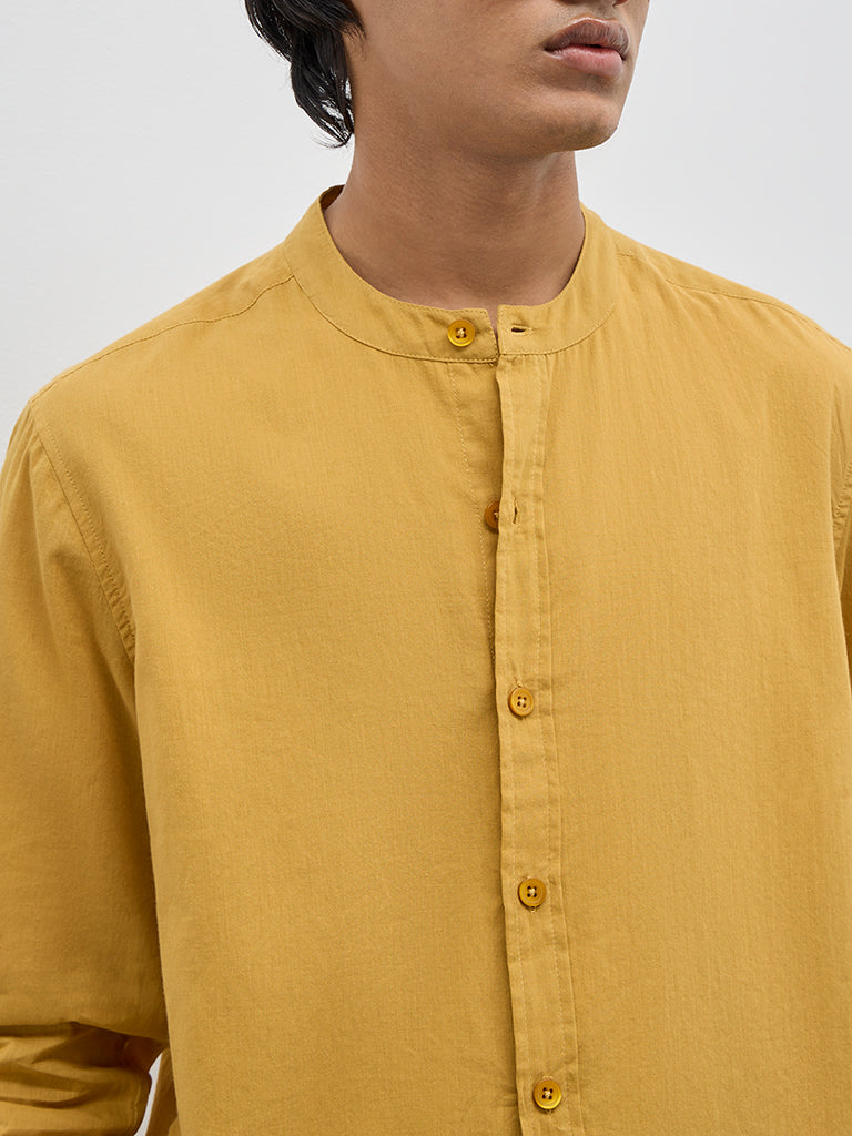 ETA Yellow Solid Relaxed Fit Cotton Shirt