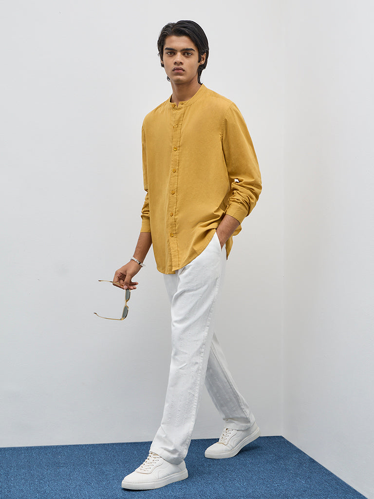 ETA Yellow Solid Relaxed Fit Cotton Shirt