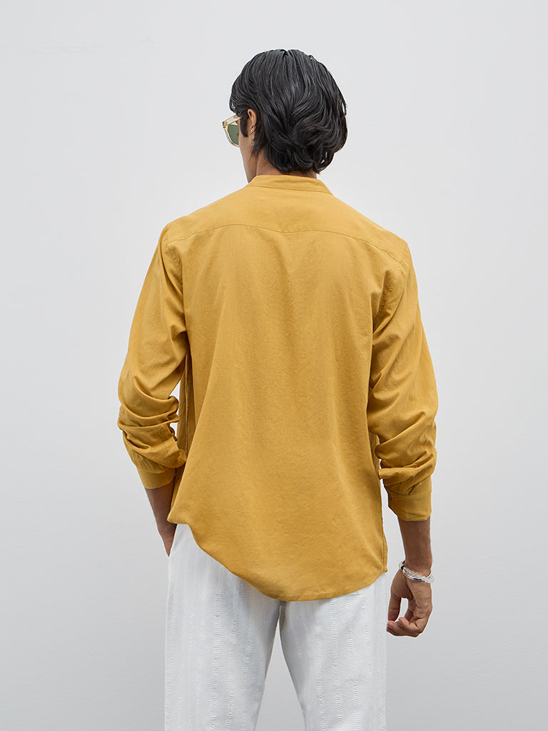 ETA Yellow Solid Relaxed Fit Cotton Shirt