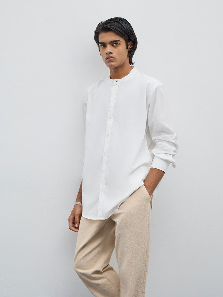 ETA White Solid Relaxed Fit Cotton Shirt