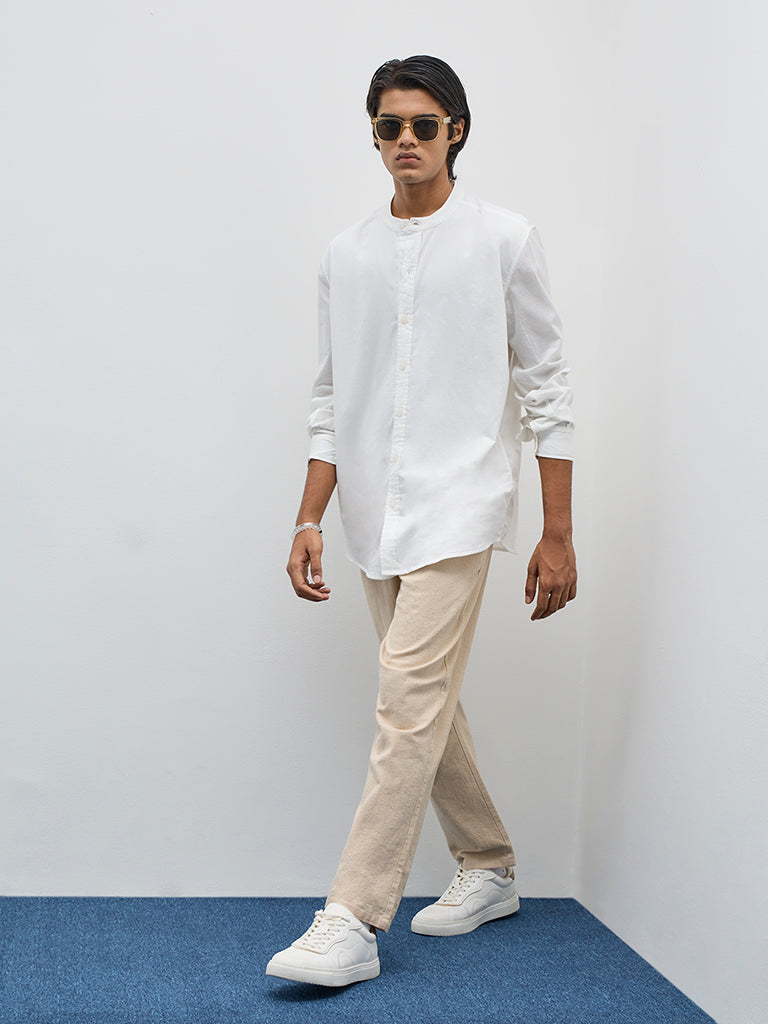 ETA White Solid Relaxed Fit Cotton Shirt