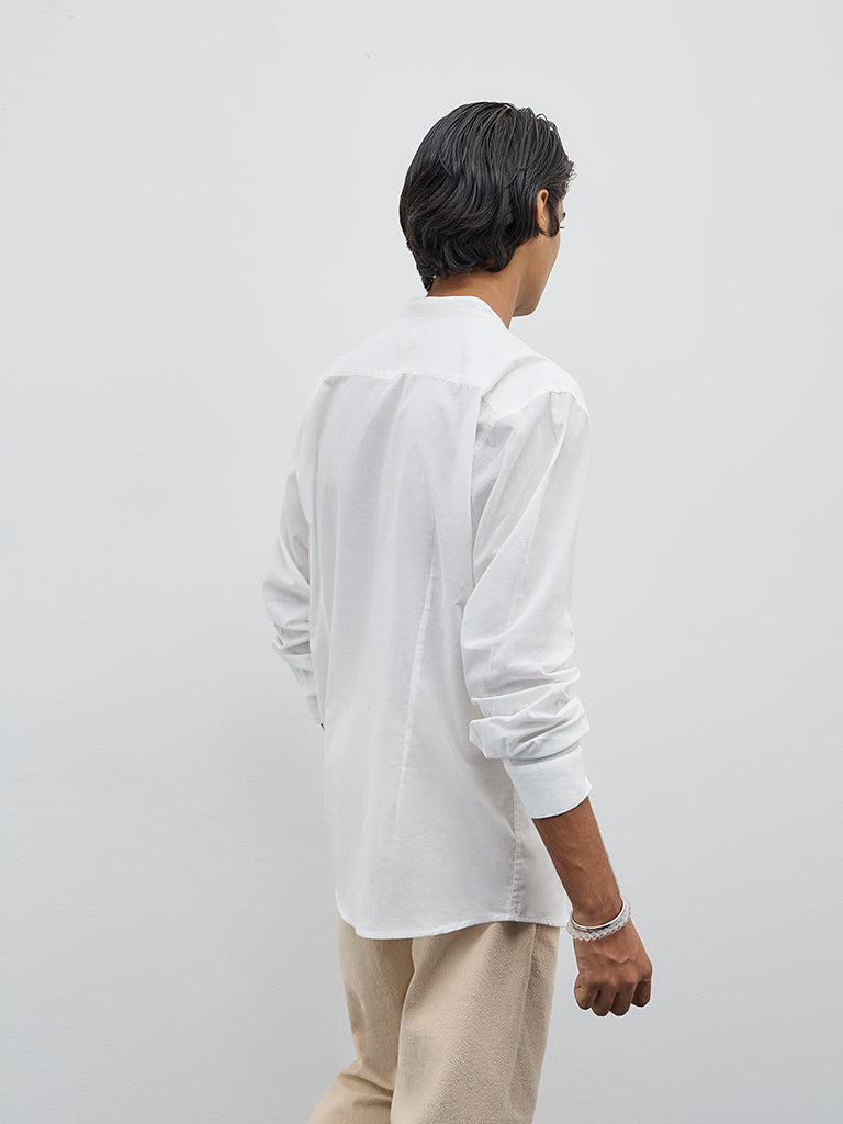 ETA White Solid Relaxed Fit Cotton Shirt