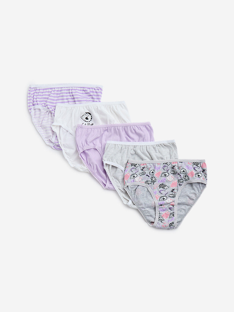 HOP Kids Lavender Printed Cotton Briefs - Pack of 5