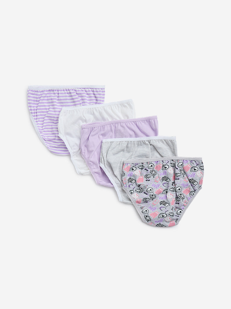 HOP Kids Lavender Printed Cotton Briefs - Pack of 5