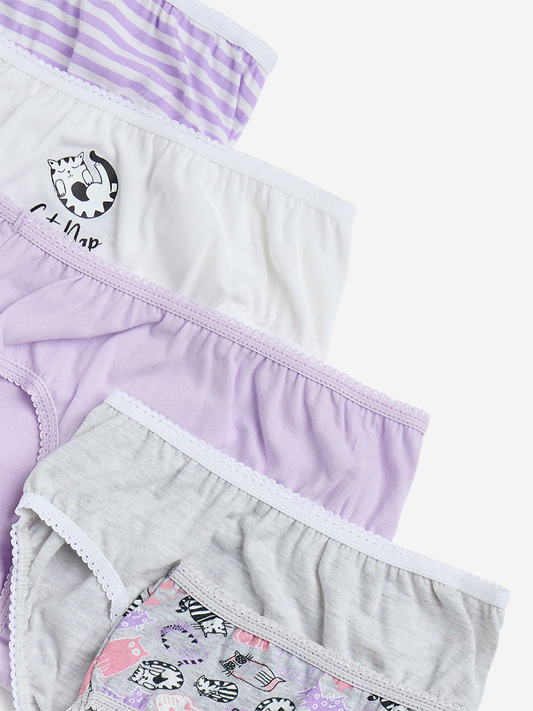 HOP Kids Lavender Printed Cotton Briefs - Pack of 5